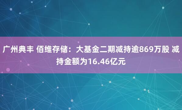 广州典丰 佰维存储：大基金二期减持逾869万股 减持金额为16.46亿元